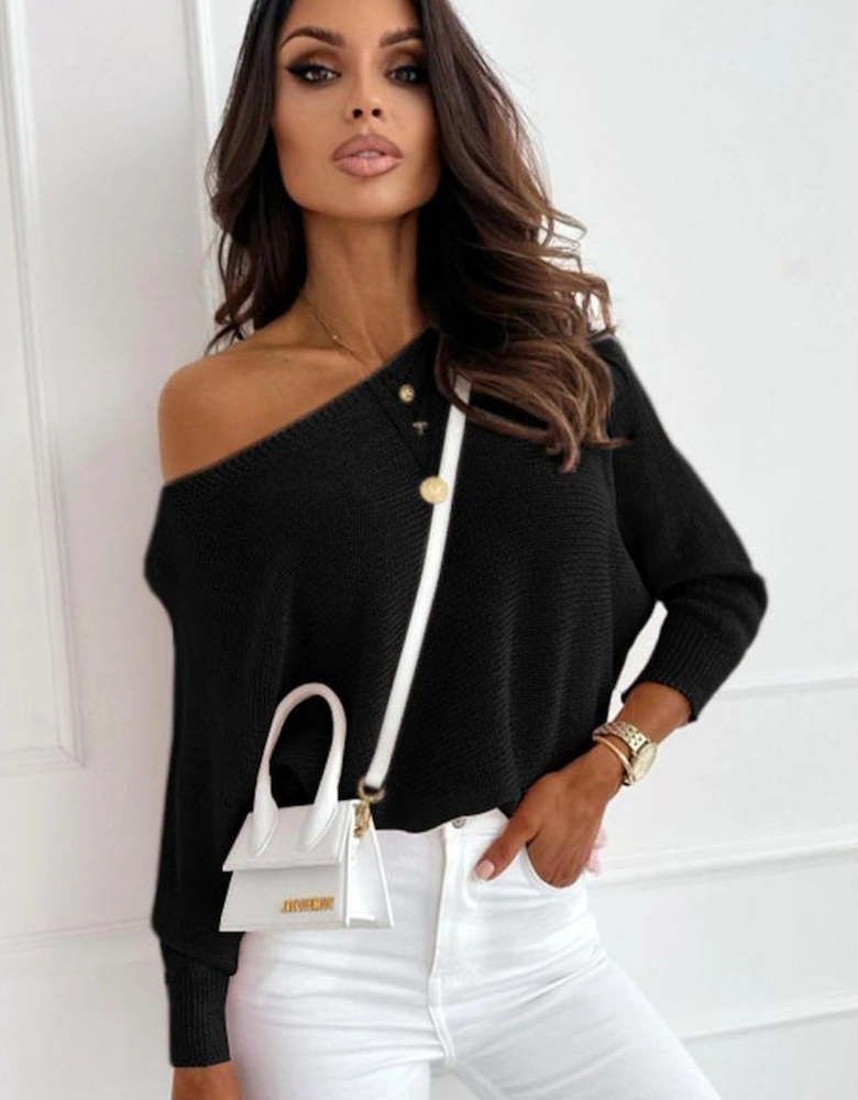 Black Ribbon Bow Knot Dolman Sleeve Sweater