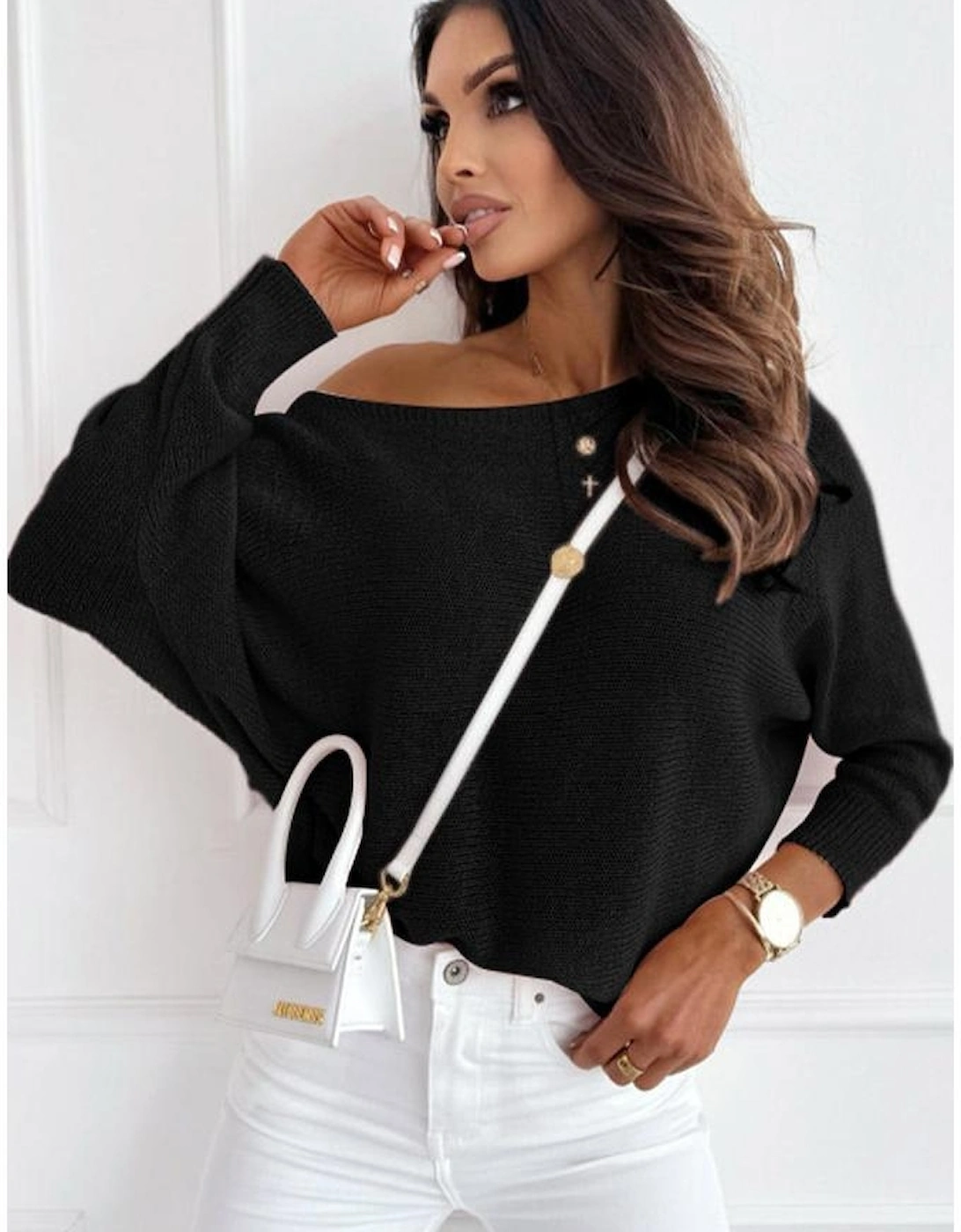 Black Ribbon Bow Knot Dolman Sleeve Sweater, 6 of 5