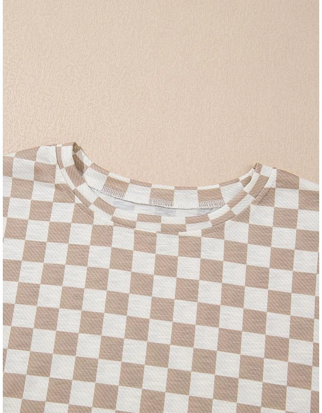 Brown Checkerboard T Shirt and High Waist Skorts 2 Piece Outfit