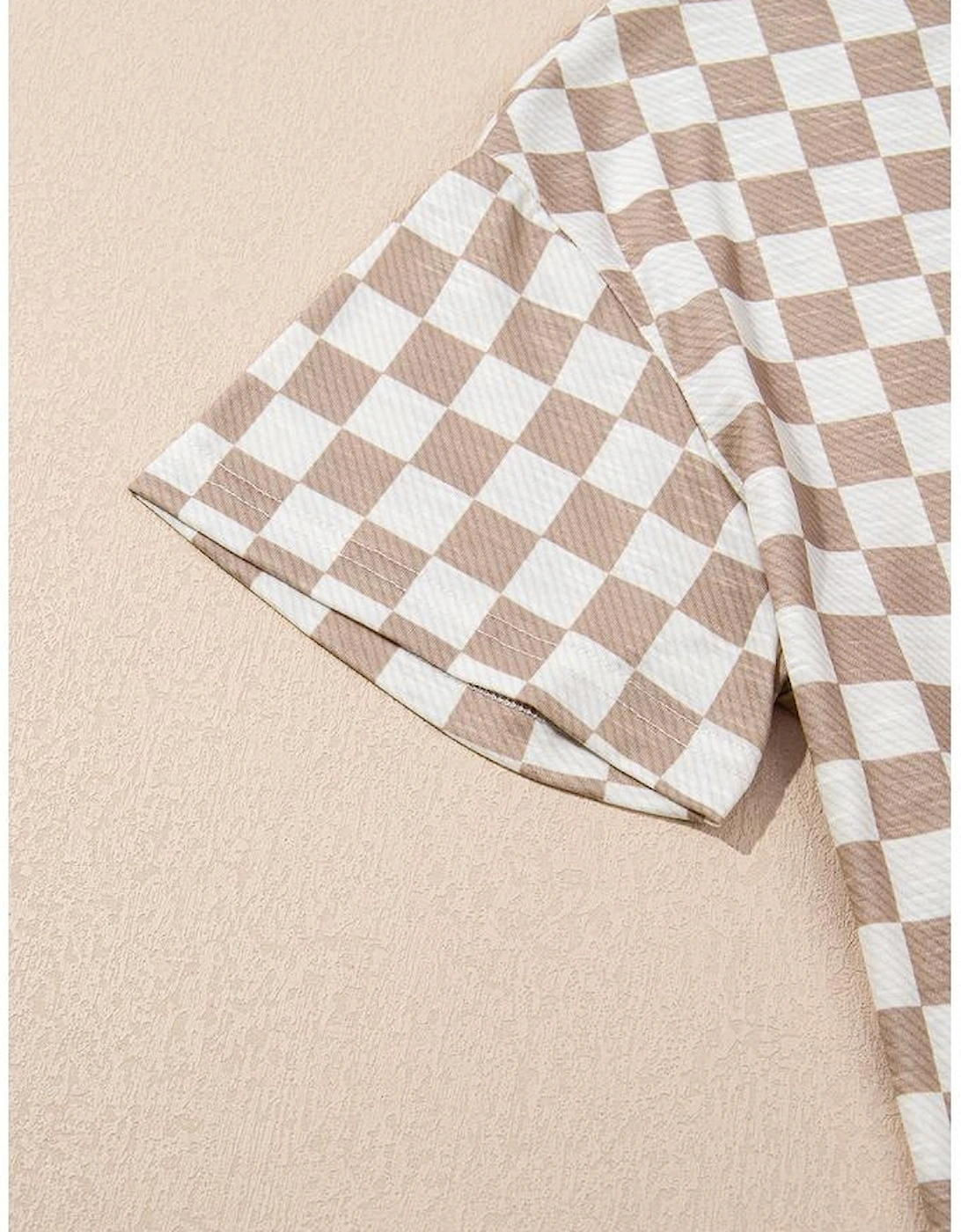 Brown Checkerboard T Shirt and High Waist Skorts 2 Piece Outfit