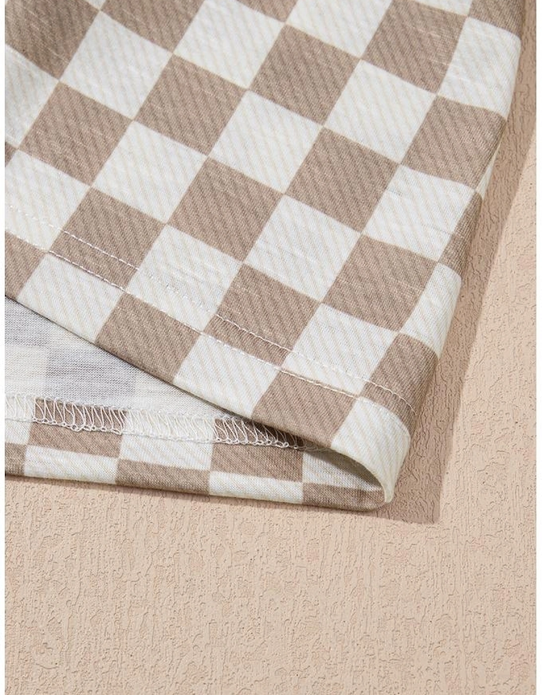 Brown Checkerboard T Shirt and High Waist Skorts 2 Piece Outfit