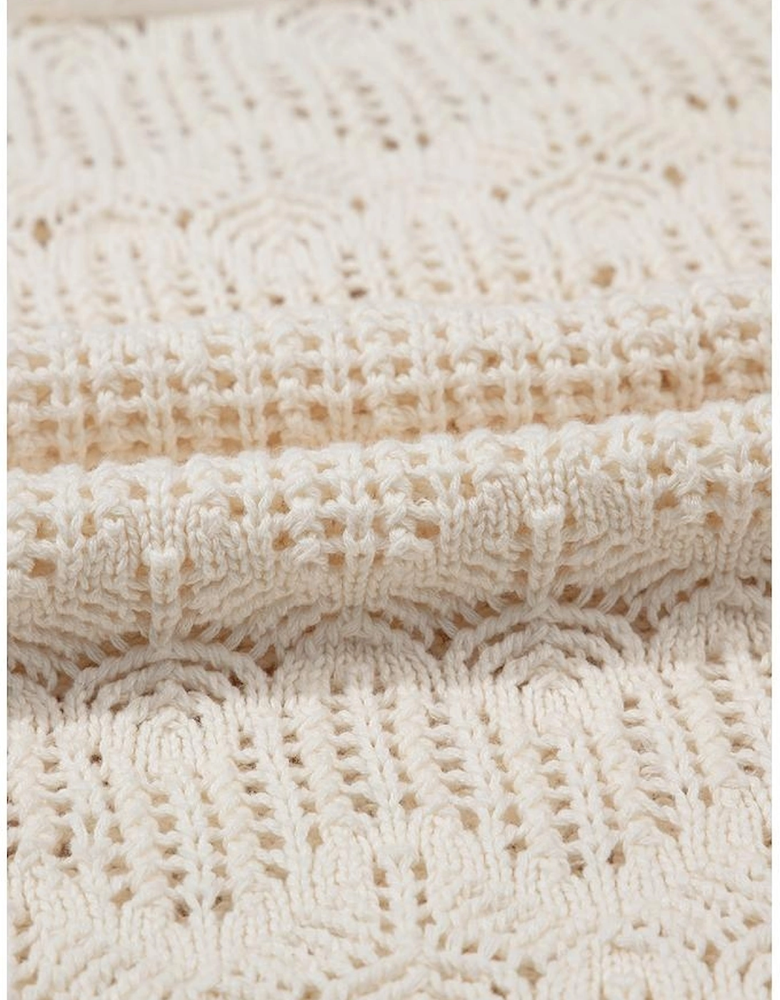 Beige Embroidered Patchwork Hollow Out Knitted Ruffle Sweater Vest