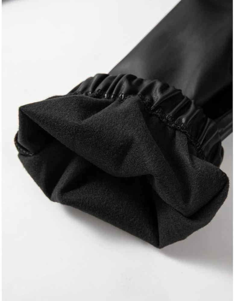 Black Faux Leather Ankle Smocked Waist Drawstring Joggers