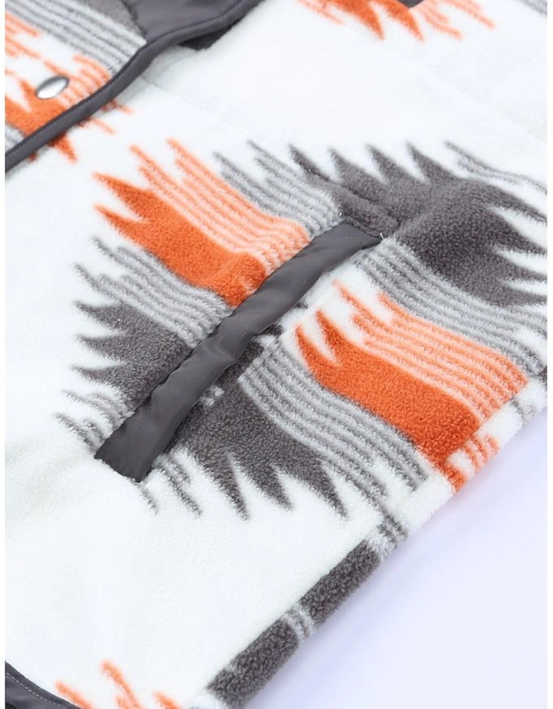 Gray Western Aztec Snap Buttoned Fleece Jacket