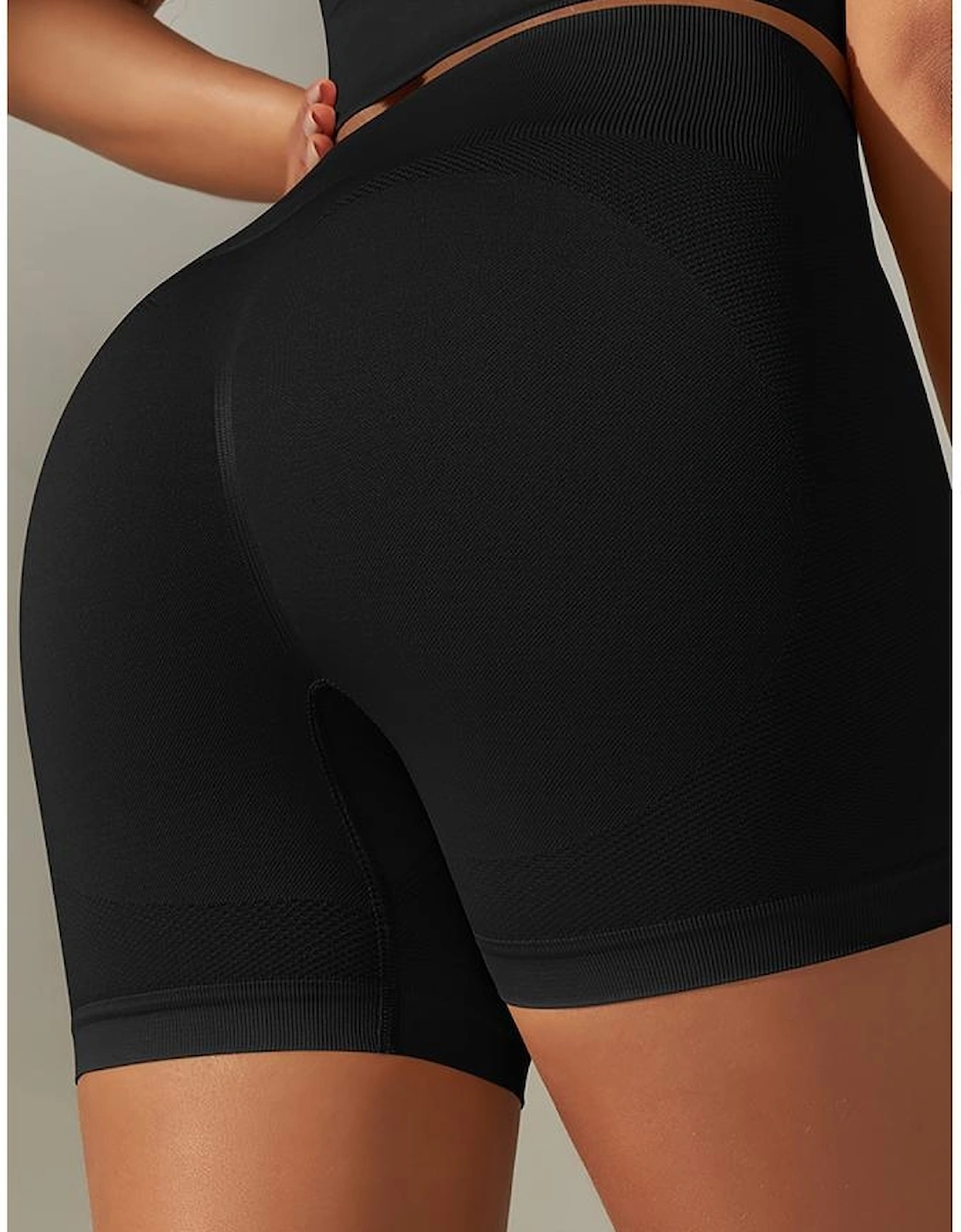 Black Solid Color High Waist Tummy Control Active Shorts