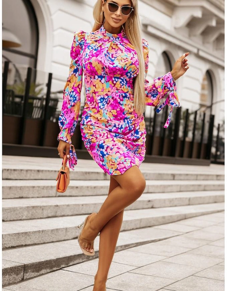 Azura Exchange Floral Mock Neck Ruched Dress