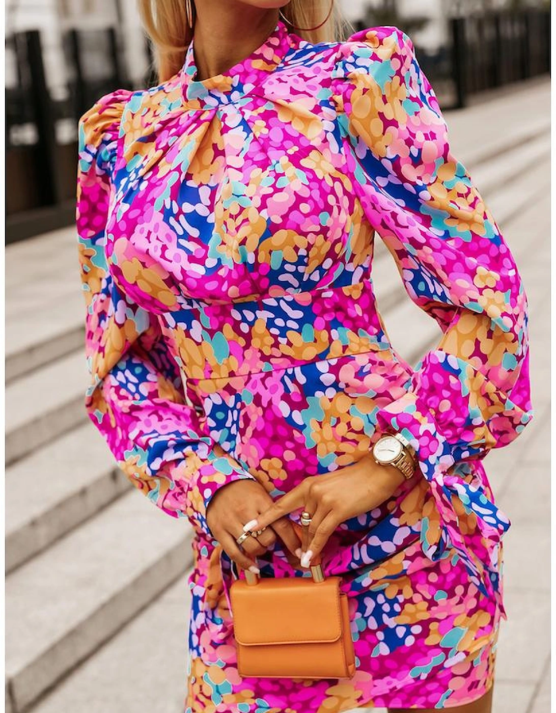 Azura Exchange Floral Mock Neck Ruched Dress, 7 of 6