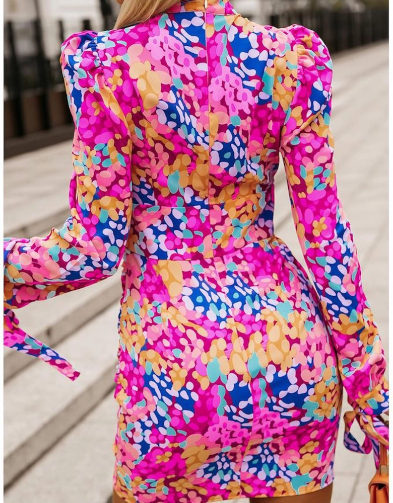 Azura Exchange Floral Mock Neck Ruched Dress