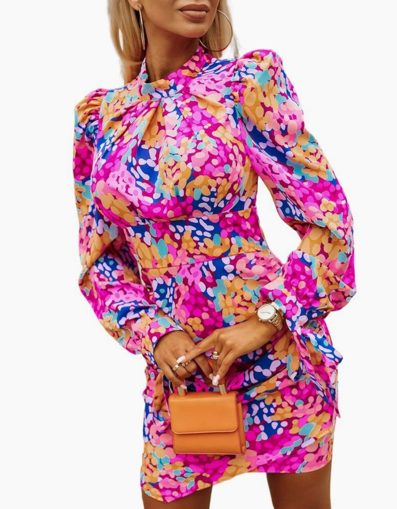 Azura Exchange Floral Mock Neck Ruched Dress