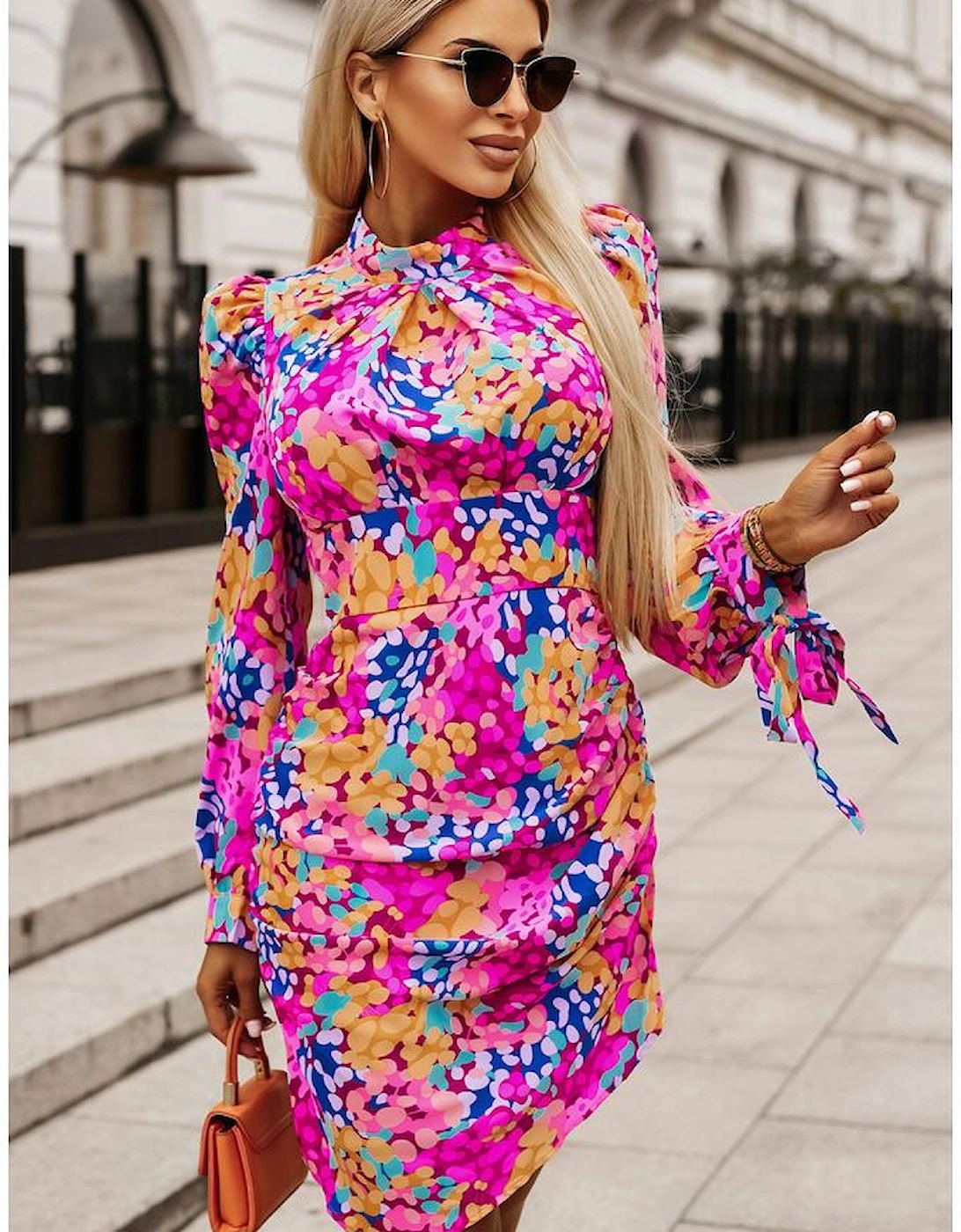 Azura Exchange Floral Mock Neck Ruched Dress