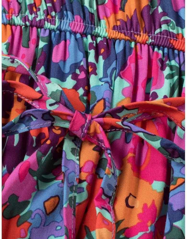 Blue Floral Print V Neck Wrap Split Maxi Dress