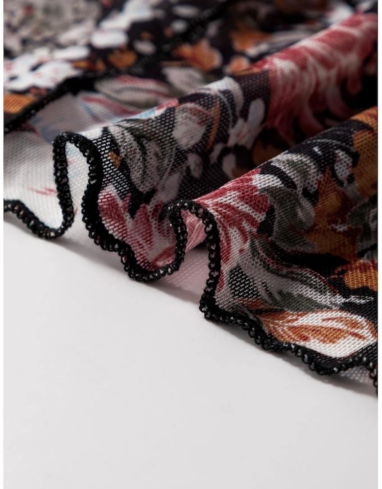 Brown Floral Print High Waist Maxi Skirt