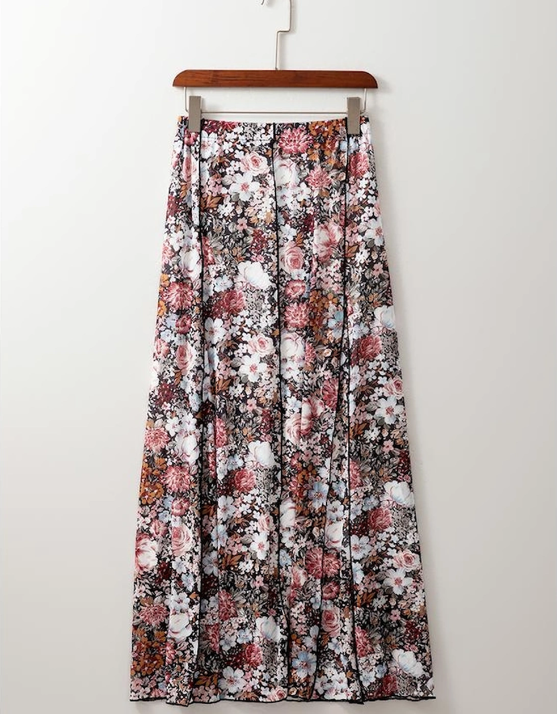 Brown Floral Print High Waist Maxi Skirt
