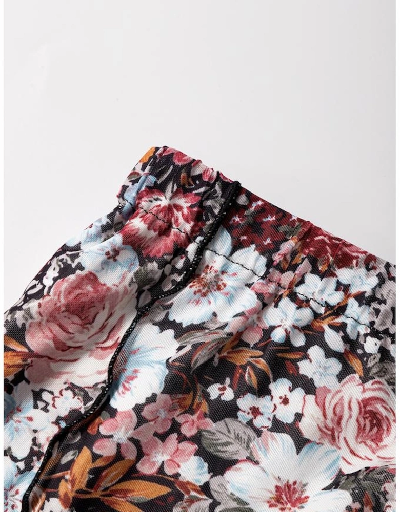 Brown Floral Print High Waist Maxi Skirt