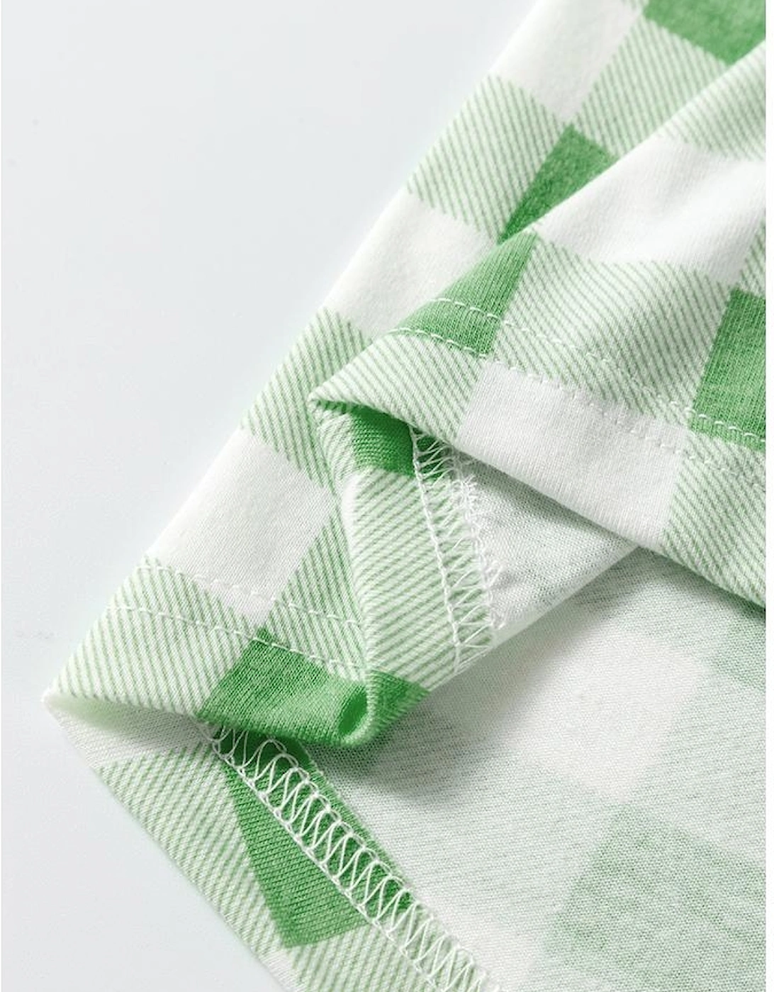 Light Green Christmas Plaid Print Shirt and Pants Pajama Set