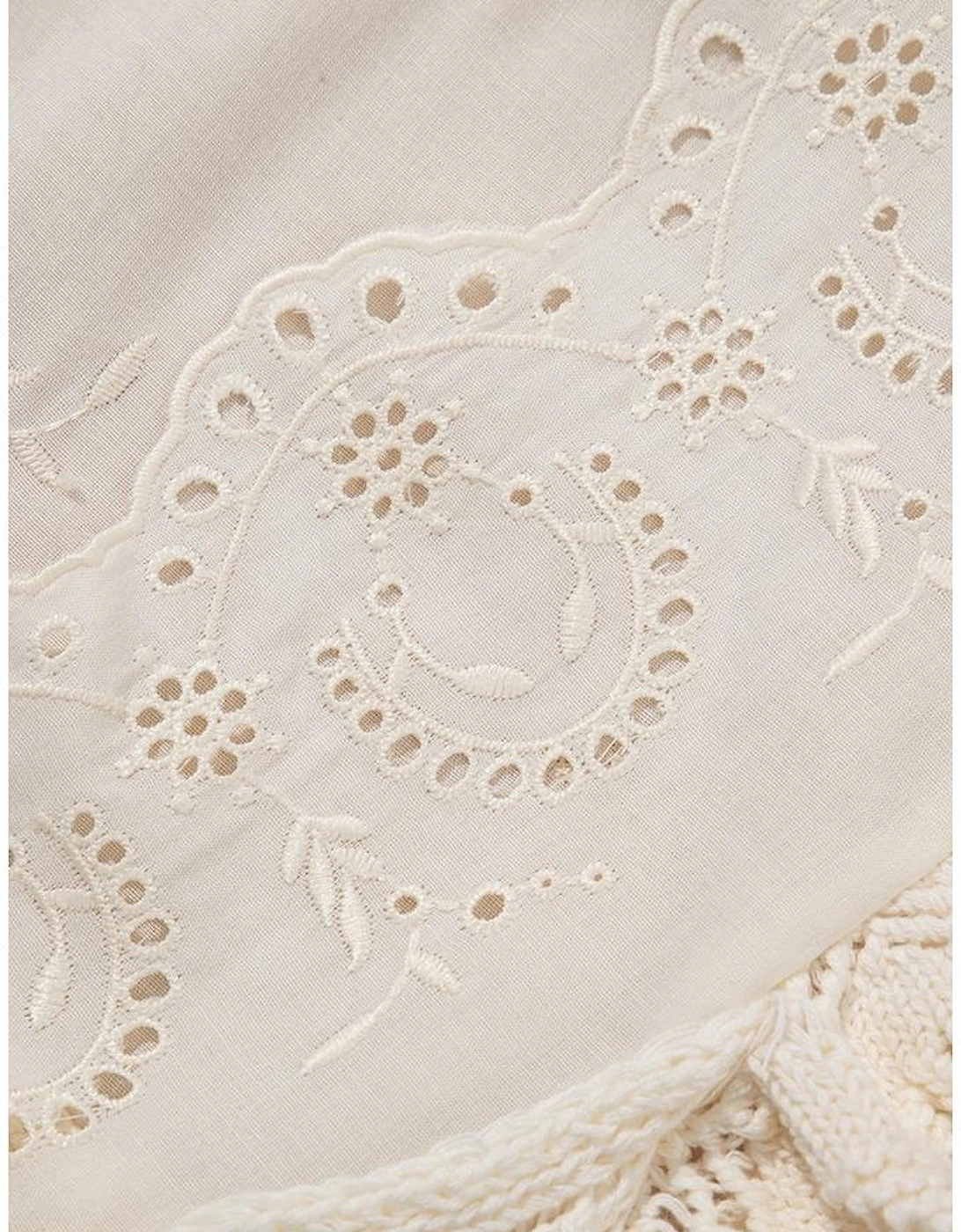 Beige Embroidered Patchwork Hollow Out Knitted Ruffle Sweater Vest