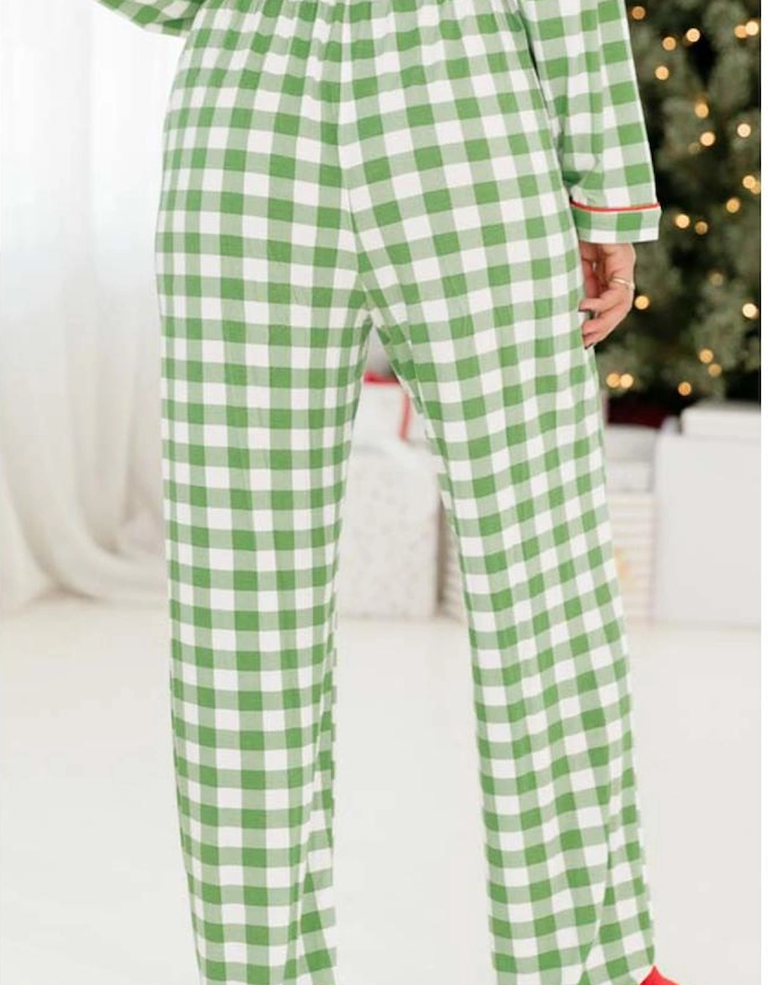 Light Green Christmas Plaid Print Shirt and Pants Pajama Set