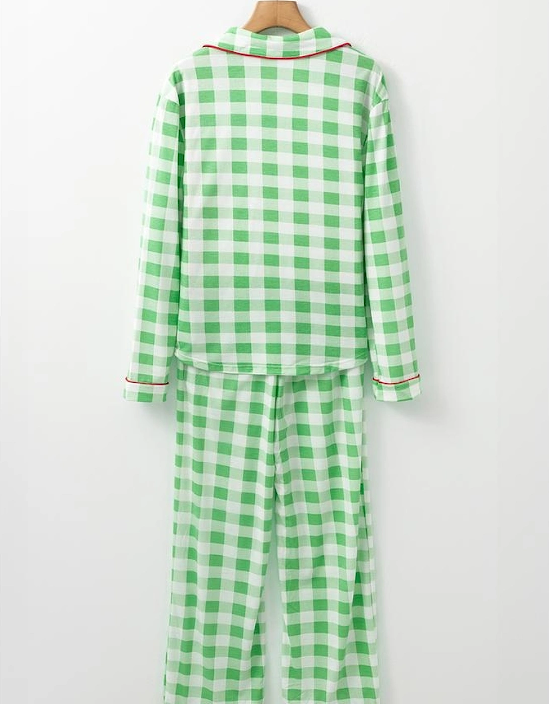 Light Green Christmas Plaid Print Shirt and Pants Pajama Set