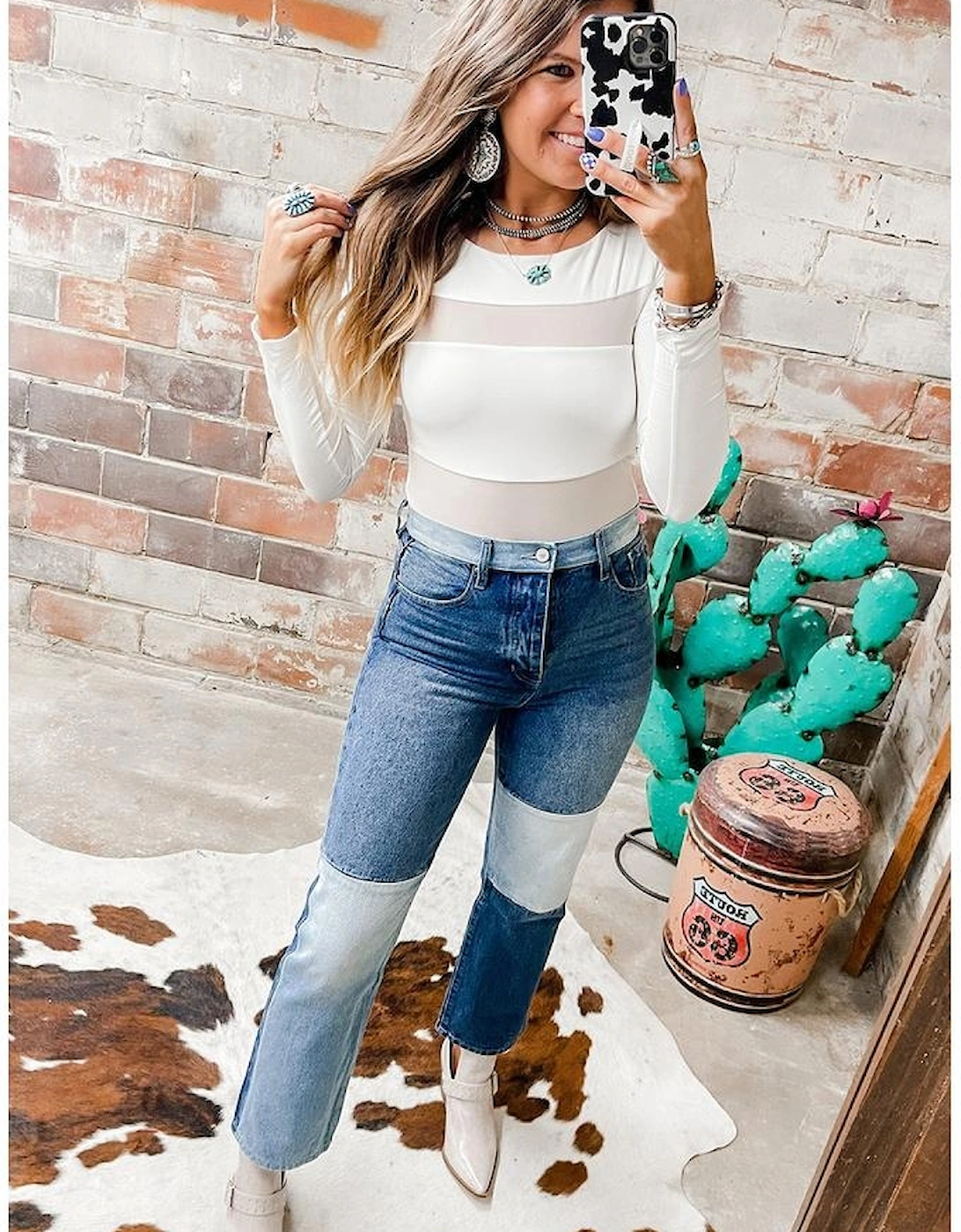 White Mesh Patchwork Long Sleeve Bodysuit