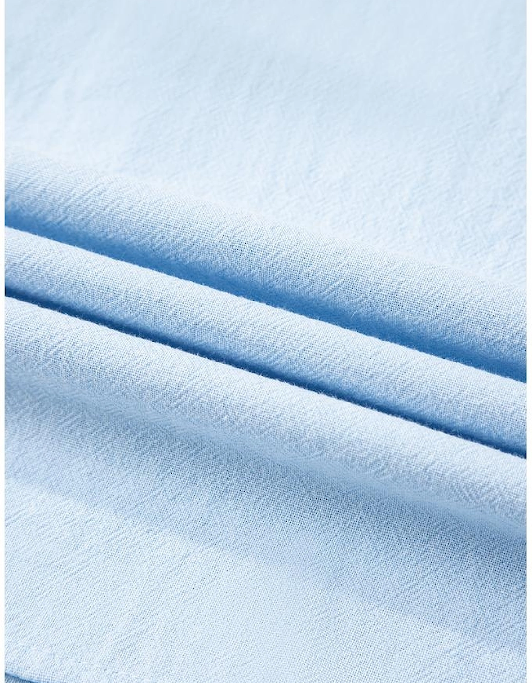 Beau Blue Solid Color Embroidered Scalloped Sleeves Crew Neck Blouse