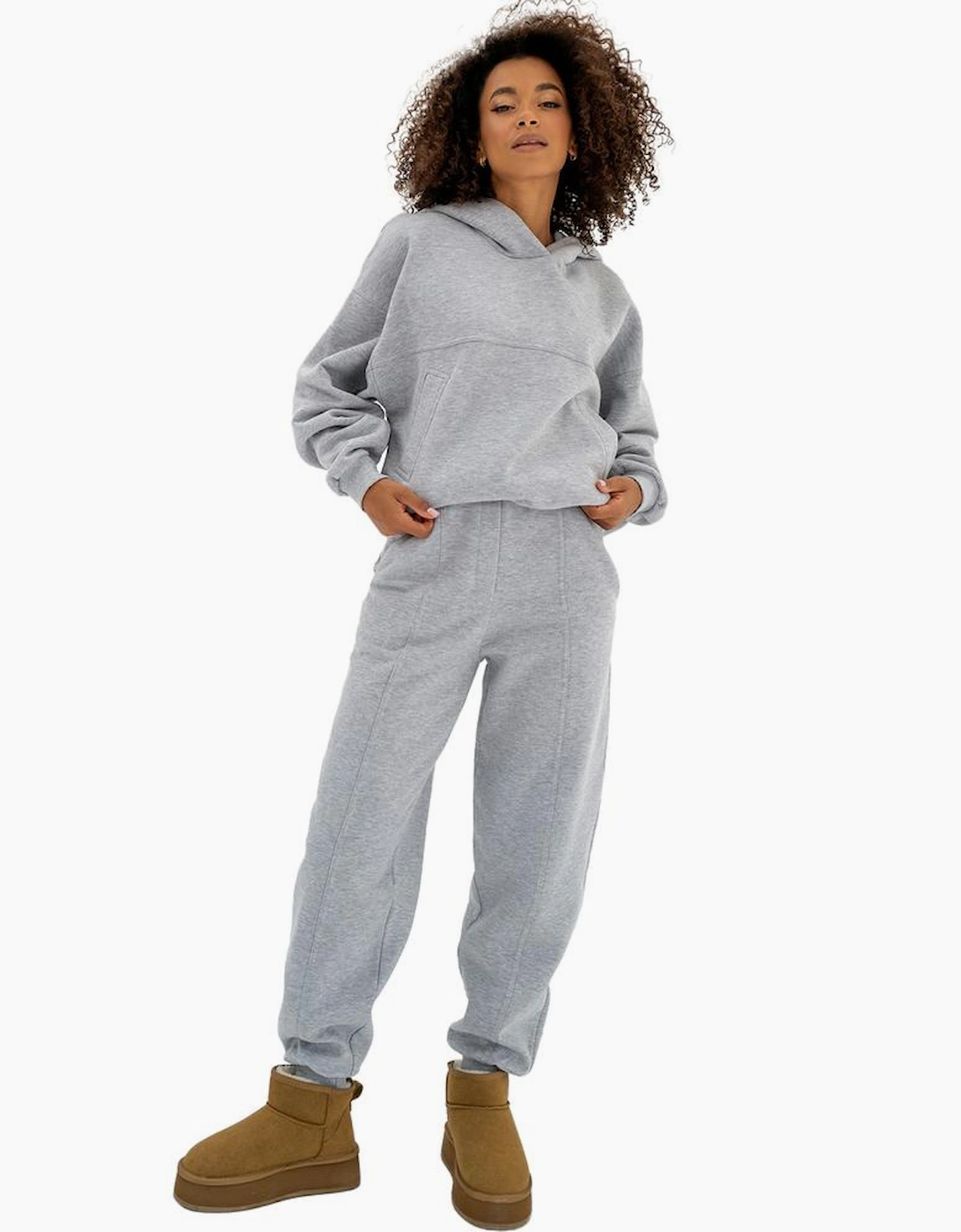 Gray Solid Exposed Seams Hoodie and Joggers Activewear Set