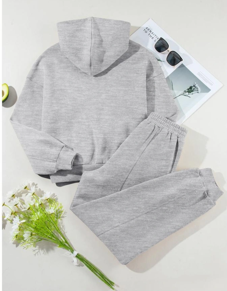 Gray Solid Exposed Seams Hoodie and Joggers Activewear Set