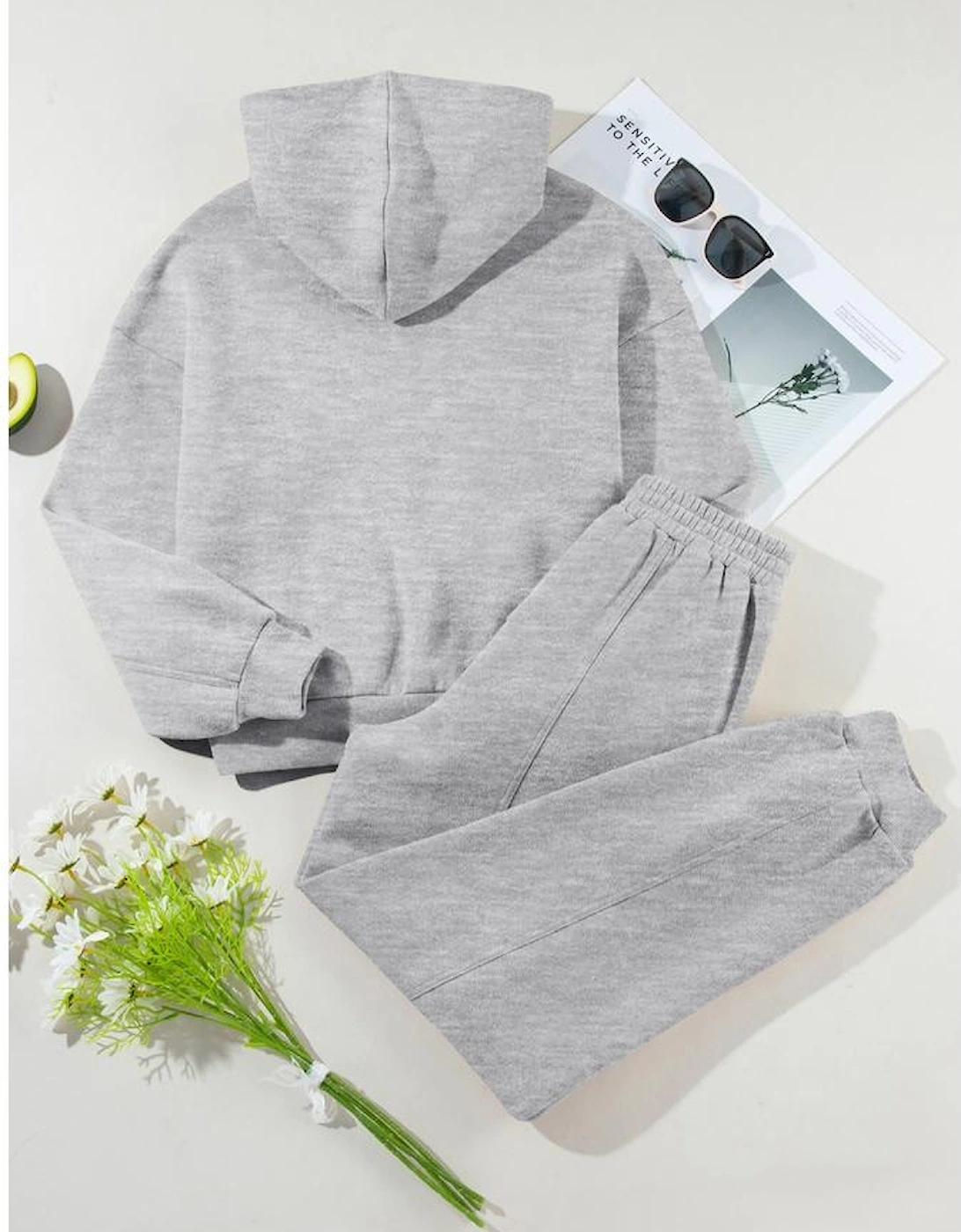 Gray Solid Exposed Seams Hoodie and Joggers Activewear Set