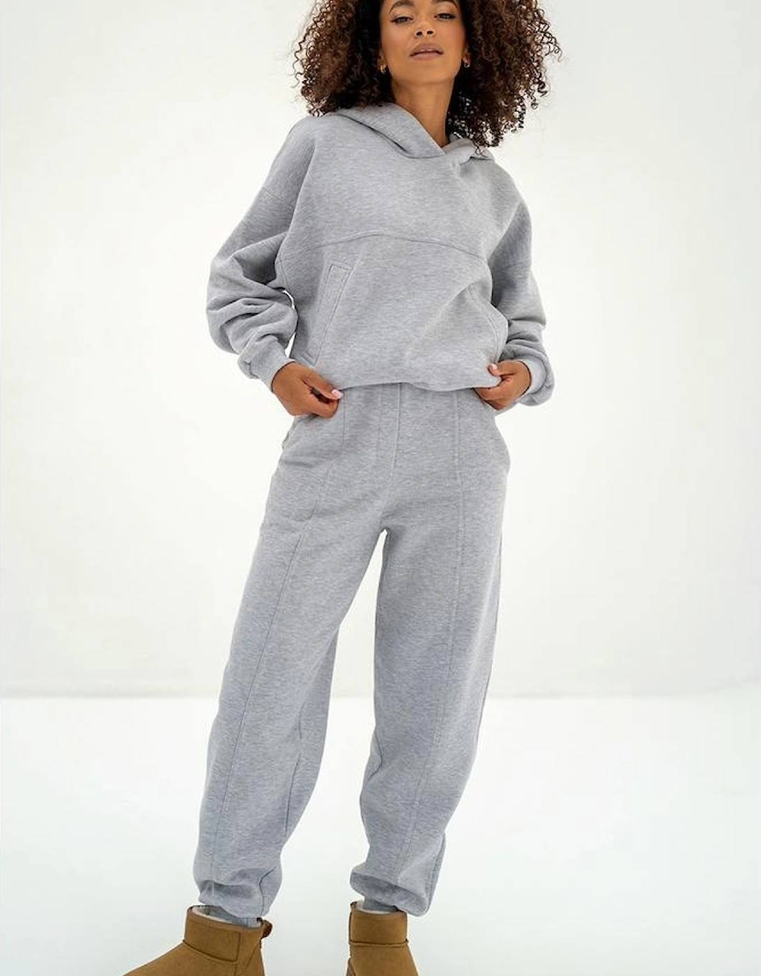 Gray Solid Exposed Seams Hoodie and Joggers Activewear Set