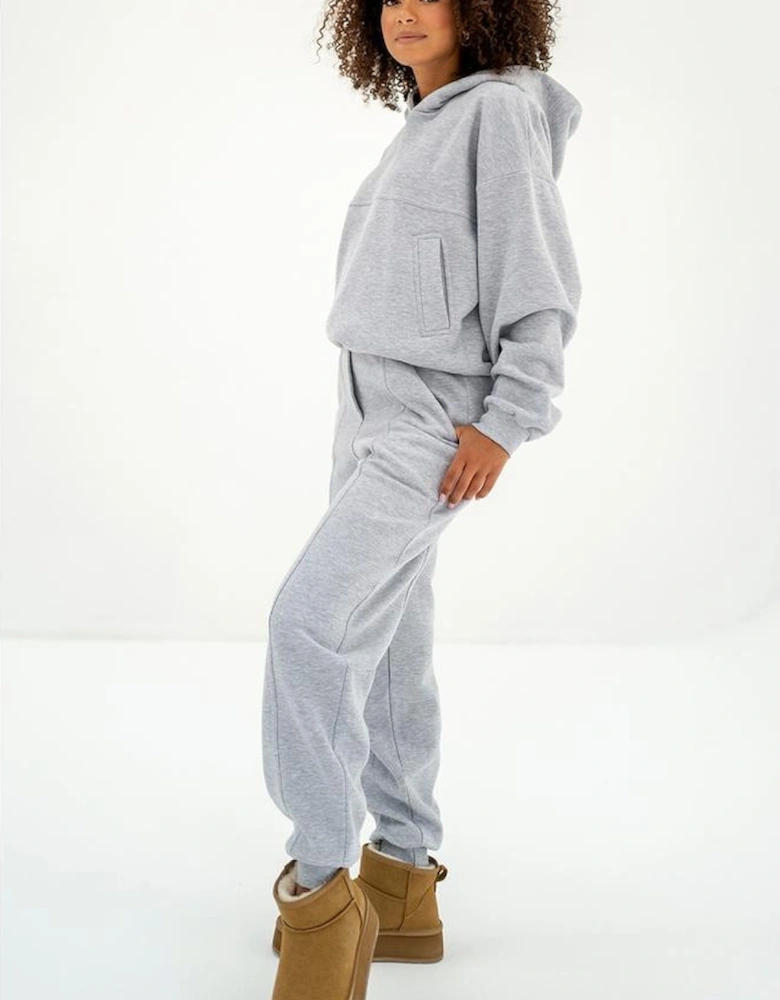 Gray Solid Exposed Seams Hoodie and Joggers Activewear Set