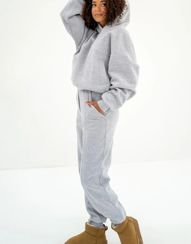 Gray Solid Exposed Seams Hoodie and Joggers Activewear Set