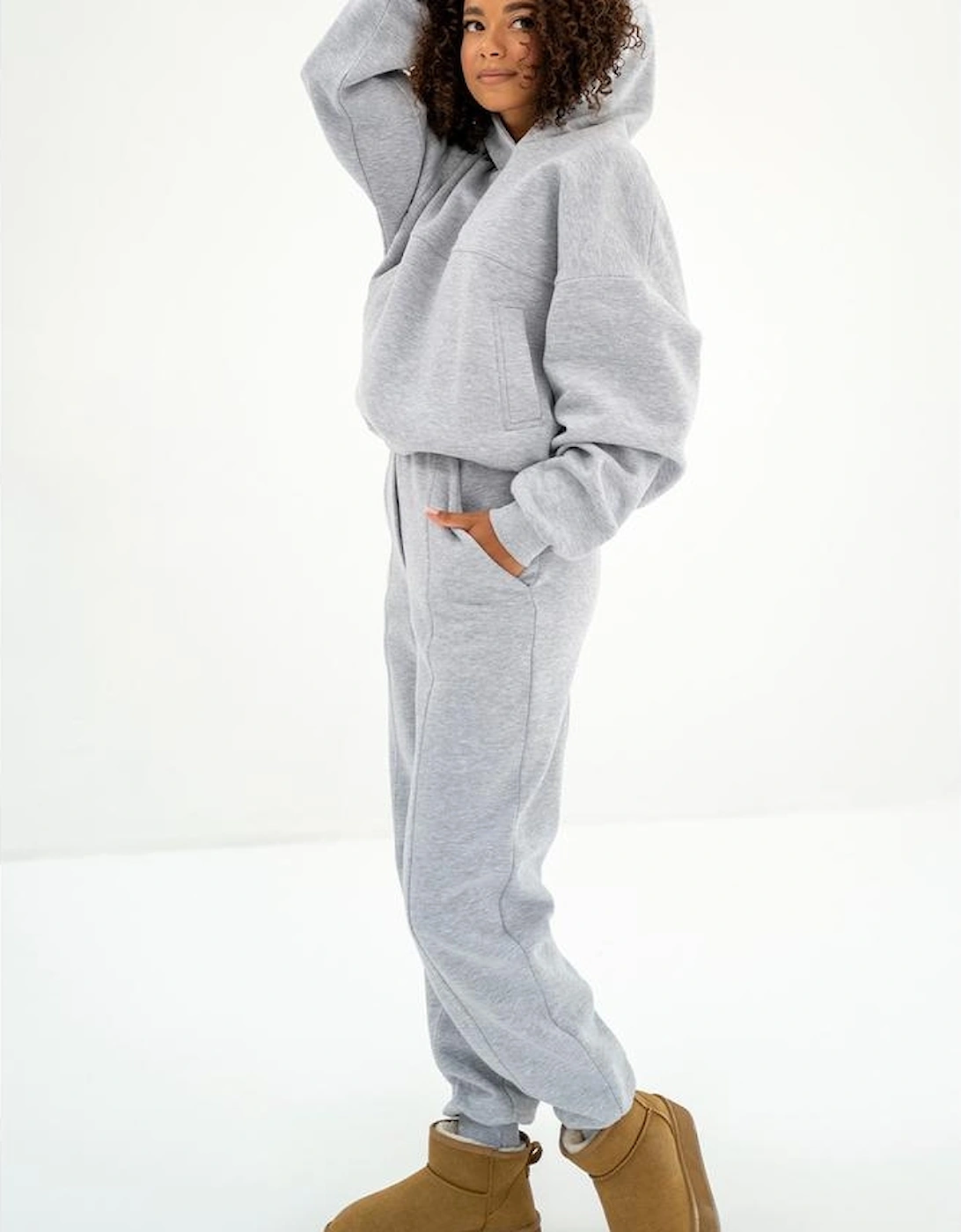 Gray Solid Exposed Seams Hoodie and Joggers Activewear Set