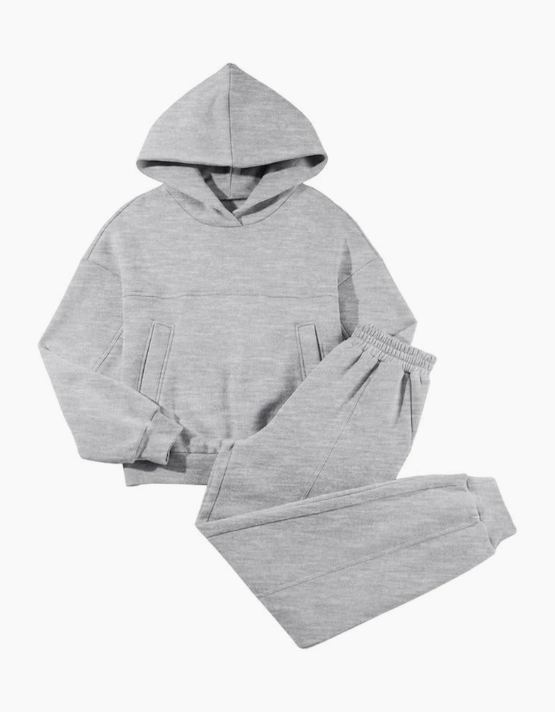 Gray Solid Exposed Seams Hoodie and Joggers Activewear Set