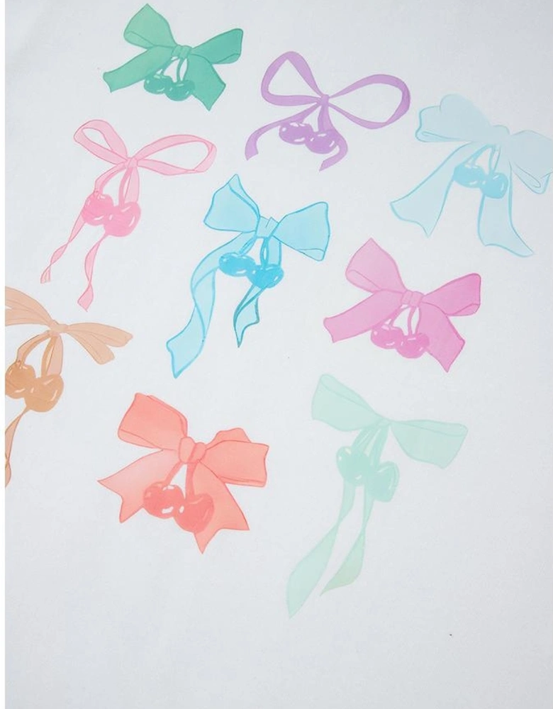 White Bowknot Pattern Drop Shoulder Loose Sweatshirt