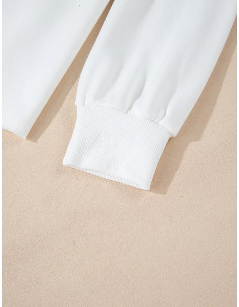 White Bowknot Pattern Drop Shoulder Loose Sweatshirt