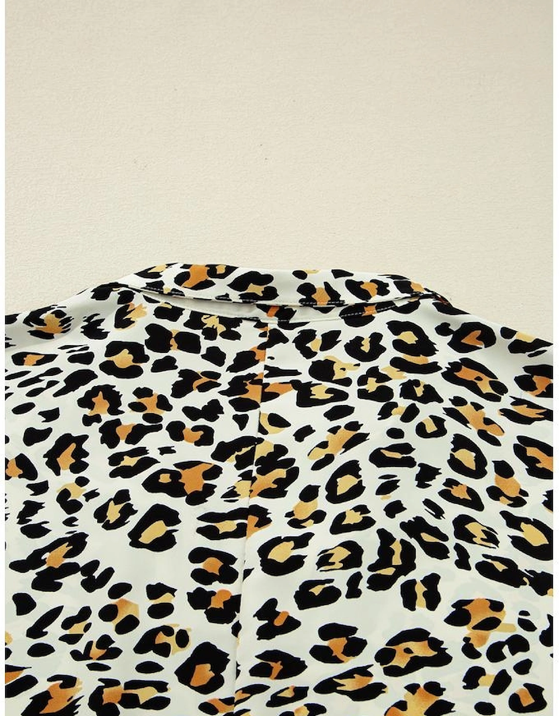 Khaki Leopard Print Contrast Striped V Neck Blouse