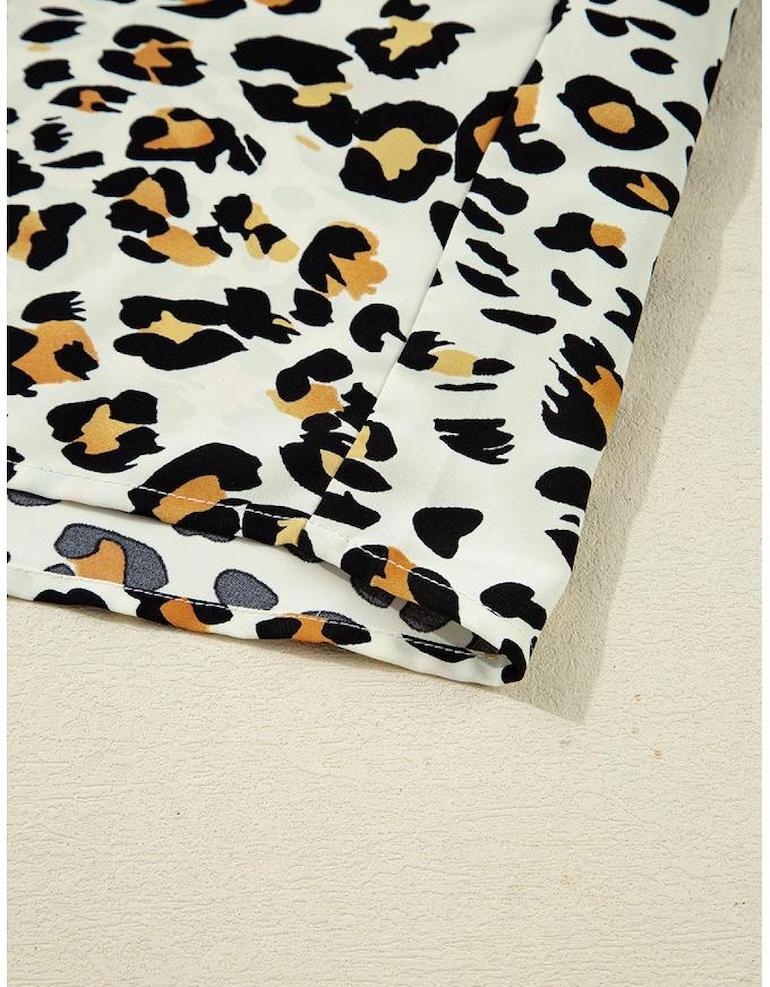 Khaki Leopard Print Contrast Striped V Neck Blouse