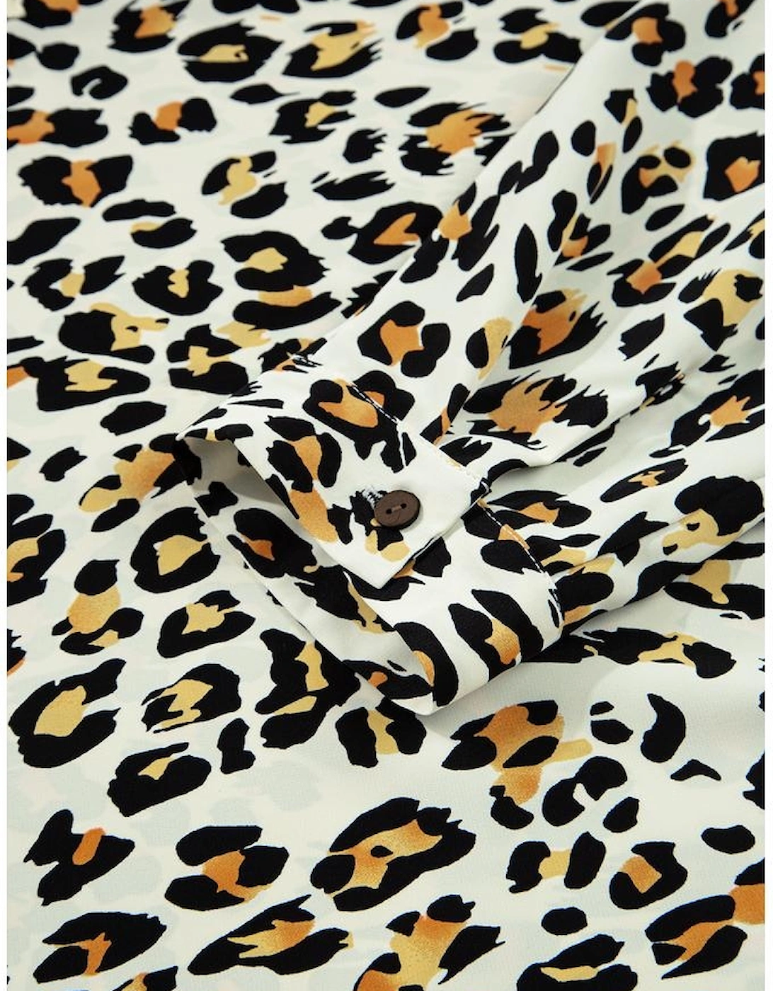 Khaki Leopard Print Contrast Striped V Neck Blouse