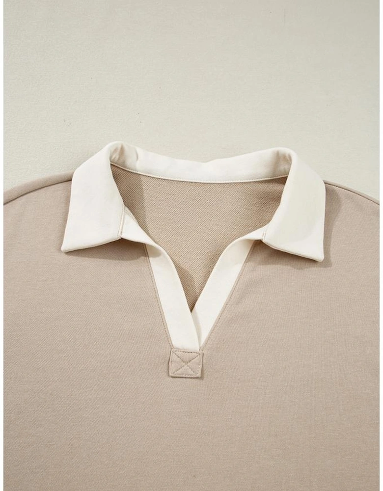 Parchment Raw Edge Detail Colorblock Patchwork Cropped Pullover Drawstring Skirt Set