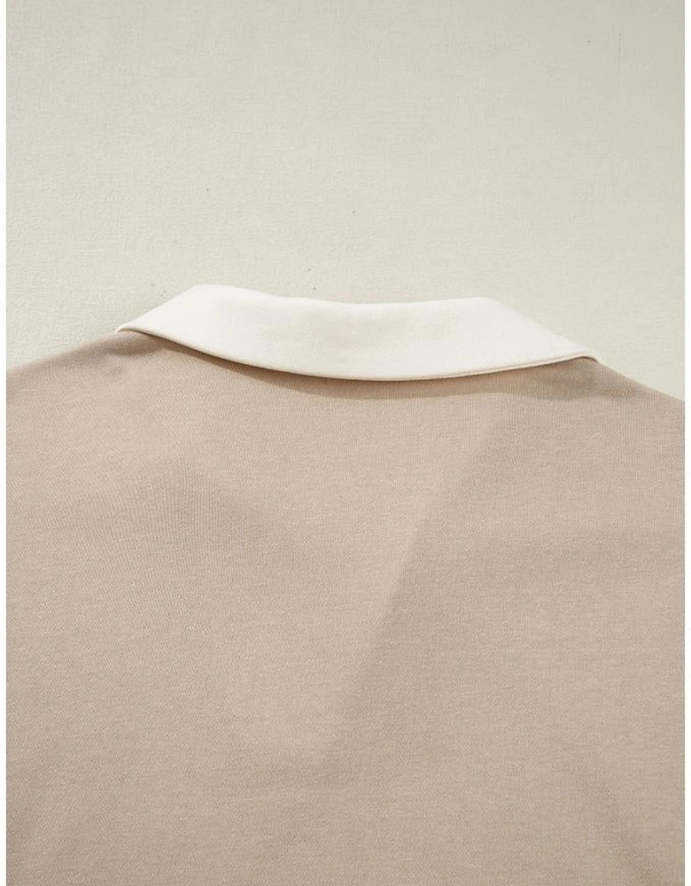 Parchment Raw Edge Detail Colorblock Patchwork Cropped Pullover Drawstring Skirt Set