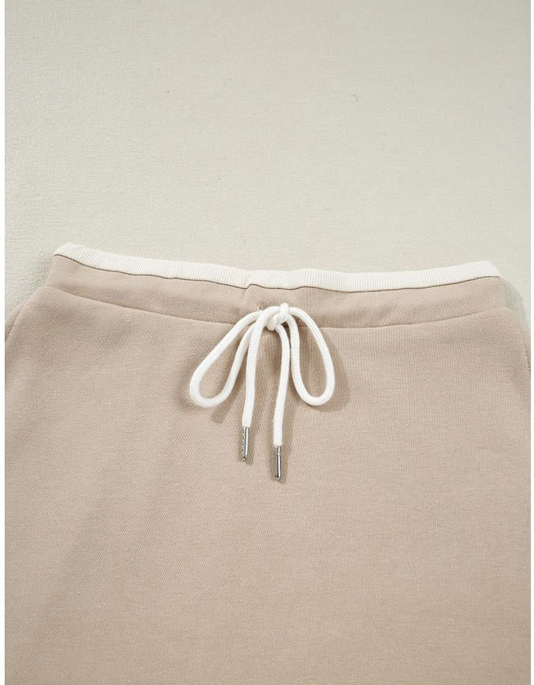 Parchment Raw Edge Detail Colorblock Patchwork Cropped Pullover Drawstring Skirt Set