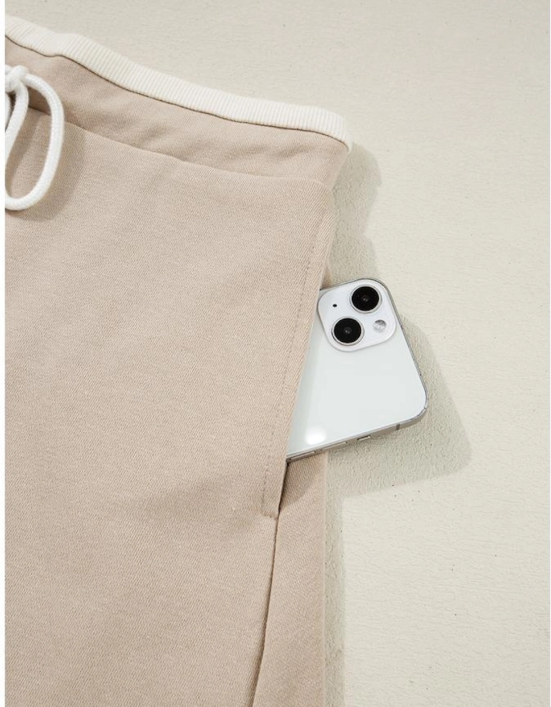 Parchment Raw Edge Detail Colorblock Patchwork Cropped Pullover Drawstring Skirt Set