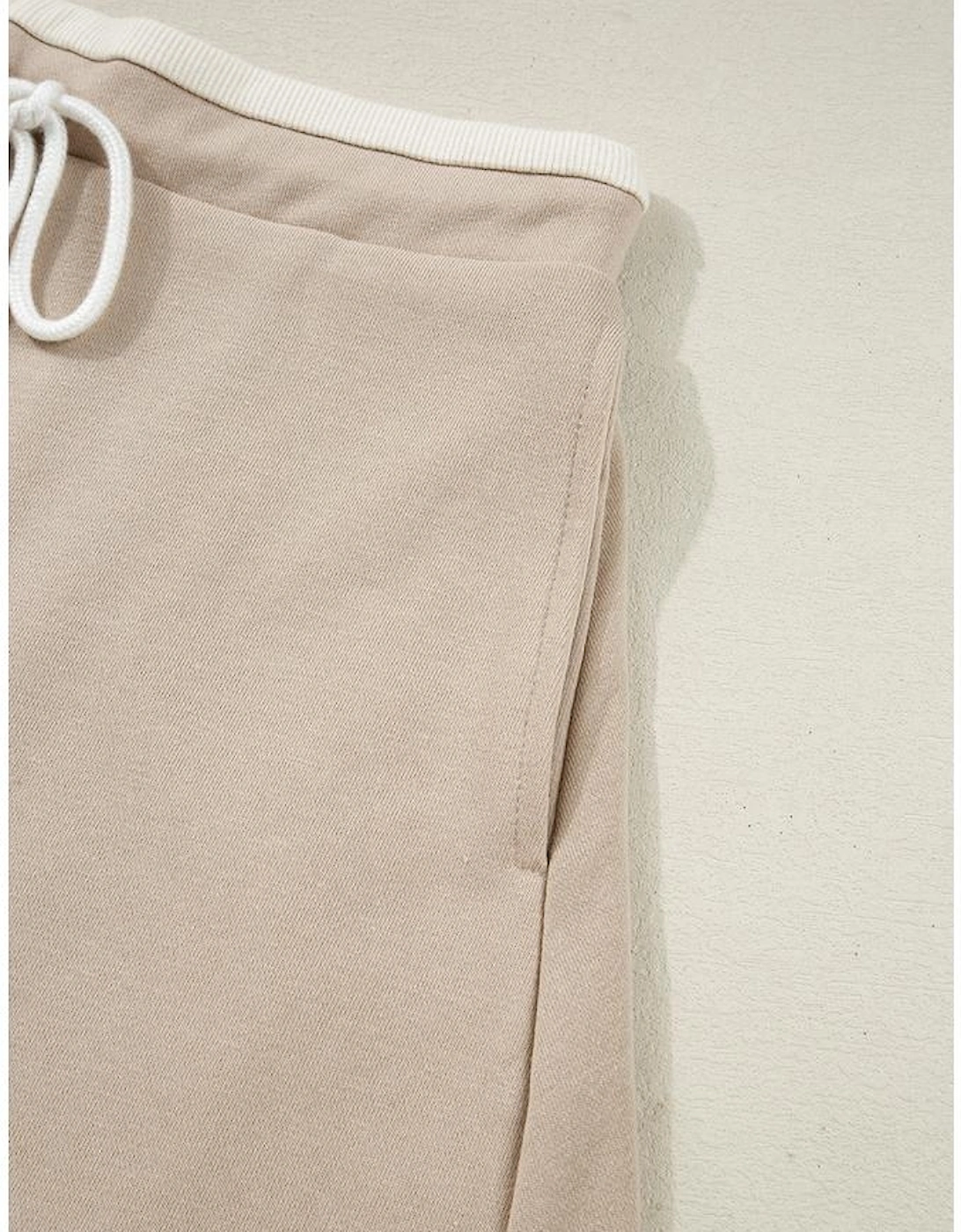 Parchment Raw Edge Detail Colorblock Patchwork Cropped Pullover Drawstring Skirt Set