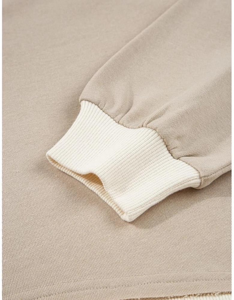 Parchment Raw Edge Detail Colorblock Patchwork Cropped Pullover Drawstring Skirt Set