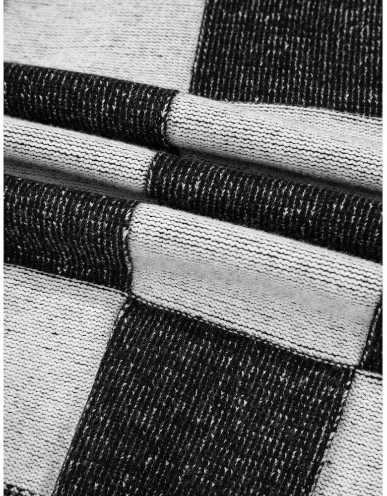 Black Checkered Drop Shoulder Buttoned V Neck Cardigan