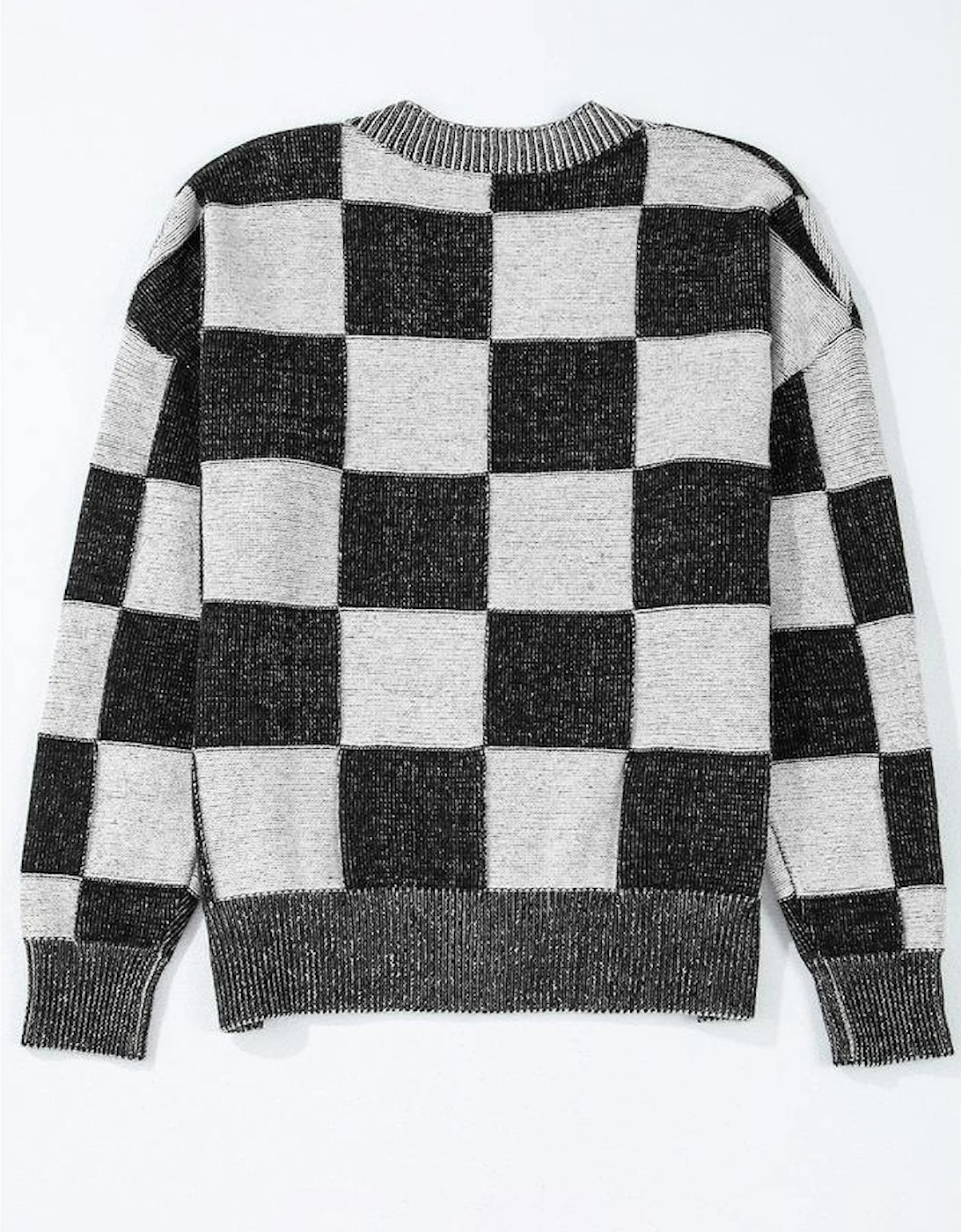 Black Checkered Drop Shoulder Buttoned V Neck Cardigan