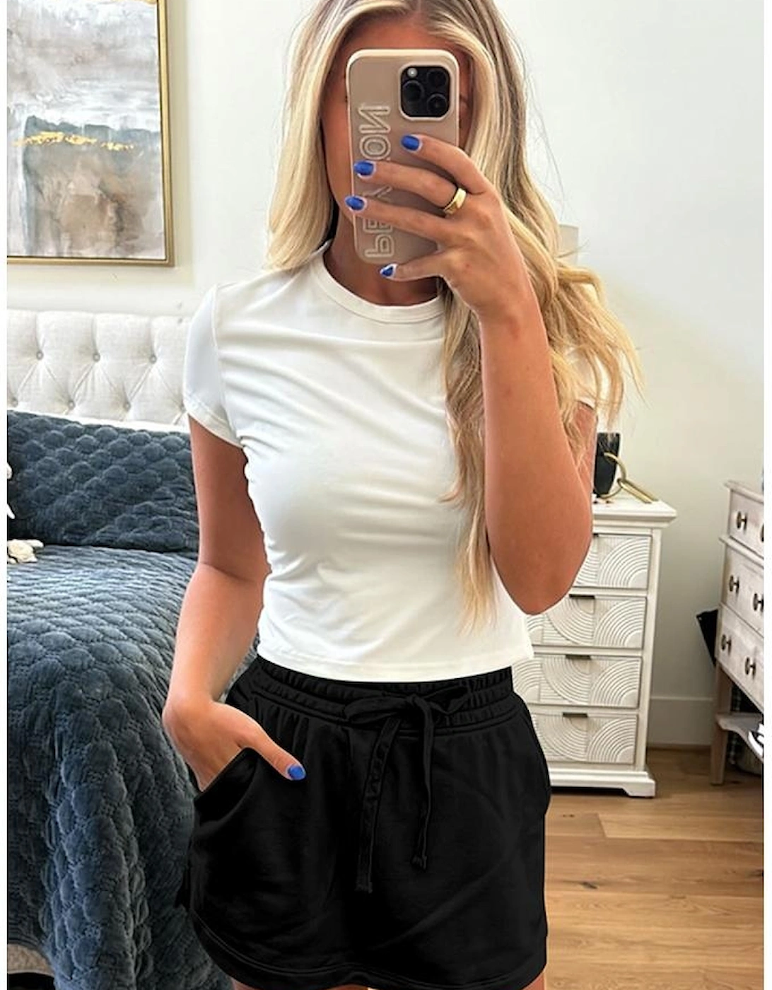 Black French Terry Drawstring Mini Skort with Pockets