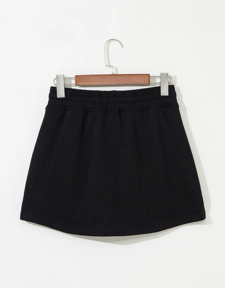Black French Terry Drawstring Mini Skort with Pockets