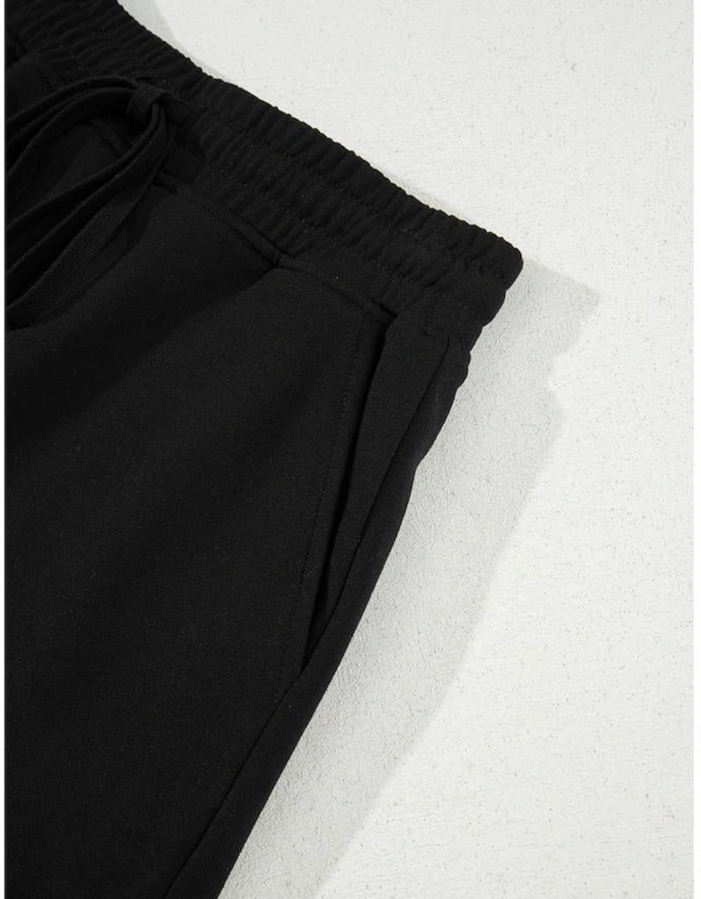 Black French Terry Drawstring Mini Skort with Pockets