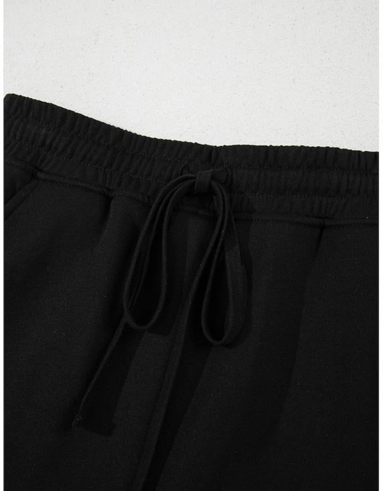 Black French Terry Drawstring Mini Skort with Pockets