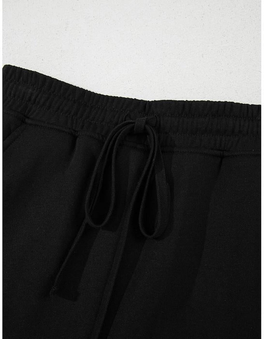 Black French Terry Drawstring Mini Skort with Pockets